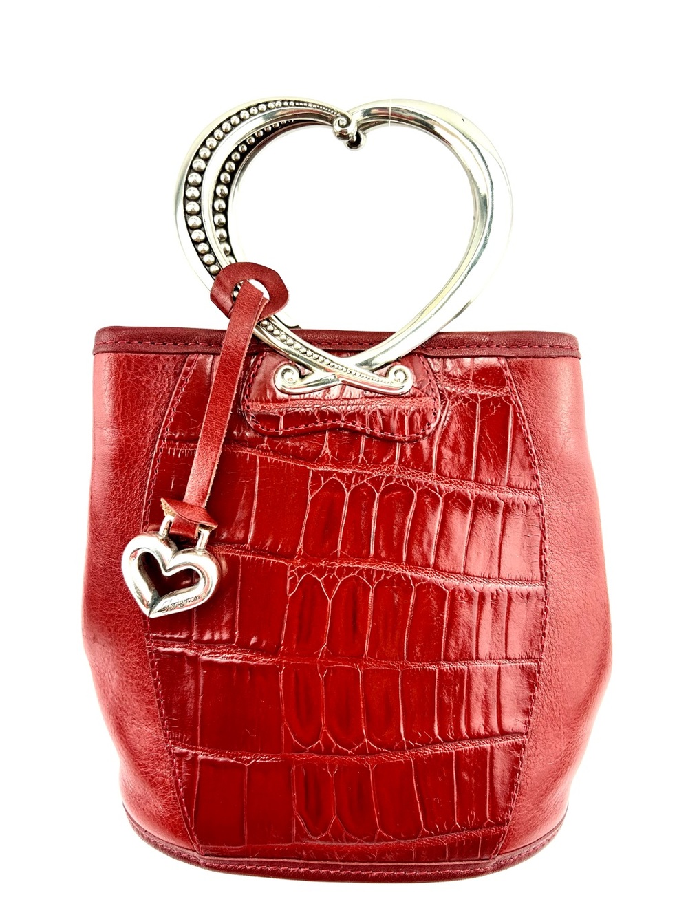 Brighton Red Mini Bucket Croc-Embossed Leather Bag -Heart Style A485055  Y2K